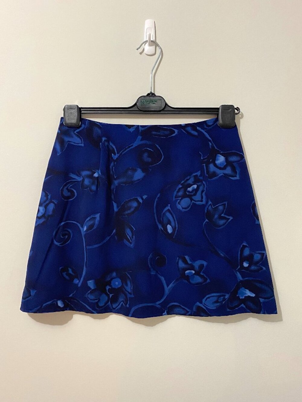 Vintage 90s Blue Printed A-Line Mini Skirt Dark Floral Y2K Artsy Retro Garage